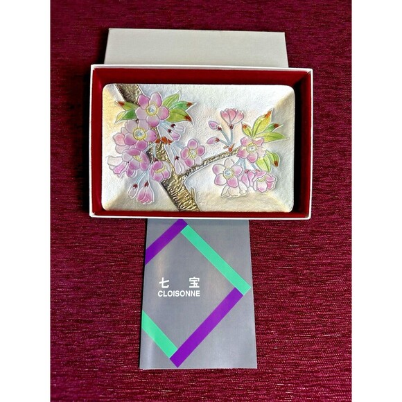 Vintage Japanese Ando Cloisonné Enamel Small Tray, Cherry Blossom on Tree Design - Picture 4 of 14